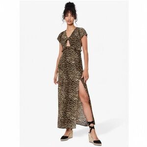 OASIS Tiger Print Slit Maxi Dress V Neck Short Sleeve Women’s US Sz 4/6 SMALL